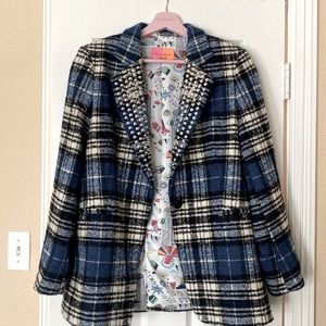 VilaGallo wool plaid blazer with stud collar size 40